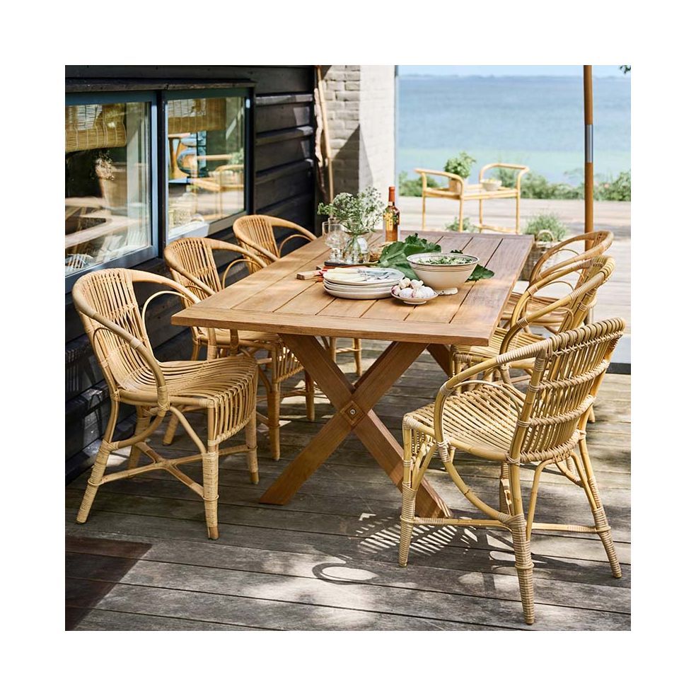 Table de jardin en teck pied croisé 200 cm Table de jardin en teck pied croisé 200 cm