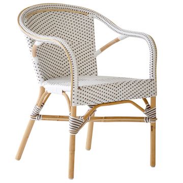 Fauteuil de jardin en rotin naturel, large et empilable, Madeleine