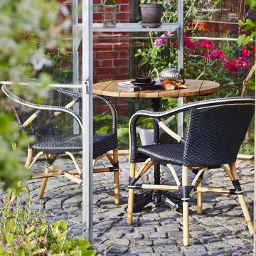 Table de bar ronde 80 cm en teck et pieds en fonte