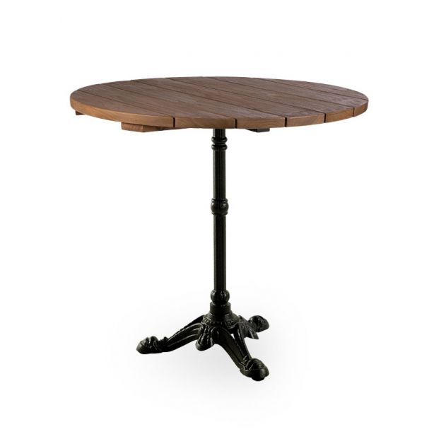 Table de bar ronde 80 cm en teck et pieds en fonte