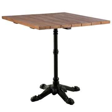 Table de bar carrée 70 cm en teck et pieds en fonte