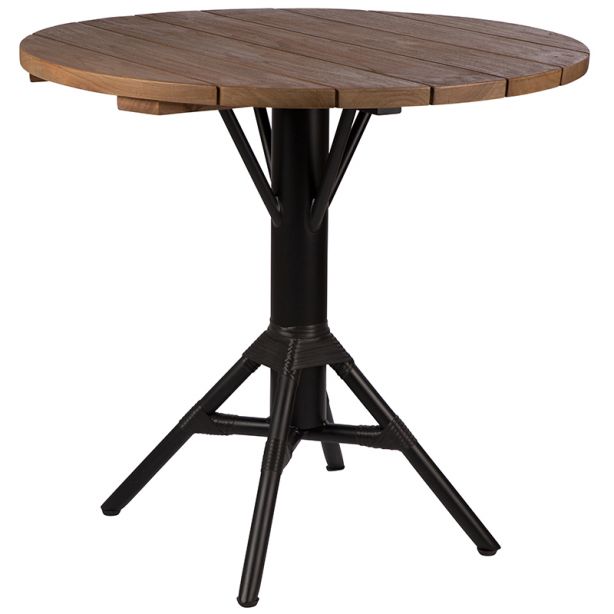 Table de bar ronde 80 cm en teck et pieds en alu