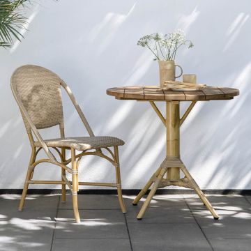Table de bar ronde 80 cm en teck et pieds en alu