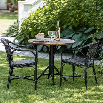 Table de bar ronde 80 cm en teck et pieds en alu