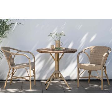 Table de bar ronde 80 cm en teck et pieds en alu