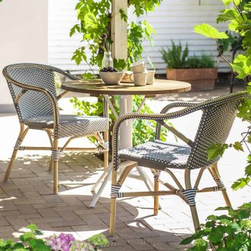 Table de bar ronde 80 cm en teck et pieds en alu