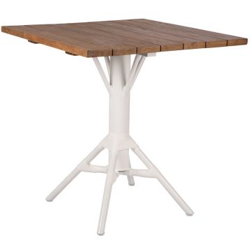 Table de bar carrée 70 cm en teck et pieds en alu