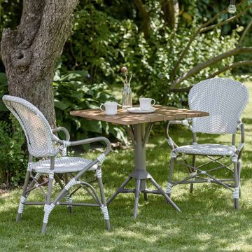 Table de bar carrée 70 cm en teck et pieds en alu
