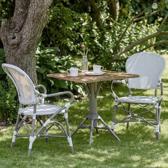 Table de bar carrée 70 cm en teck et pieds en alu