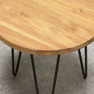 Table basse ronde d 50 cm en teck avec pieds en métal 