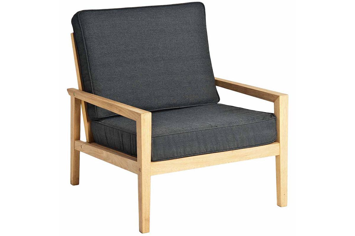 Fauteuil de jardin en bois avec coussin gris foncé, haut de gamme