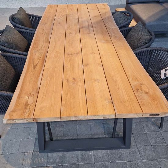 Table en teck massif et alu charcoal 240 cm, Tronc d'arbre
