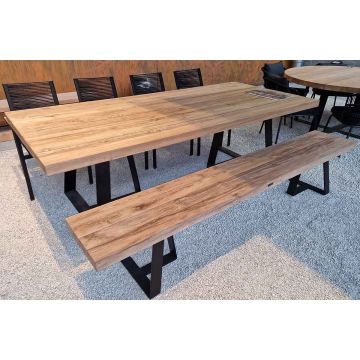 Table de jardin en teck massif et pieds acier, Margarite