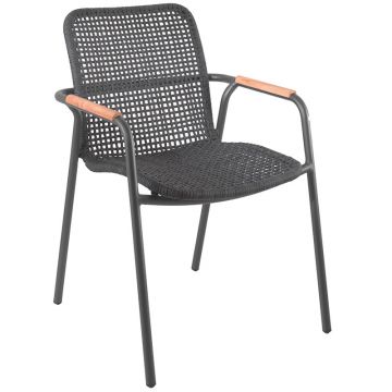 Fauteuil de table empilable avec accoudoirs en teck, Diego