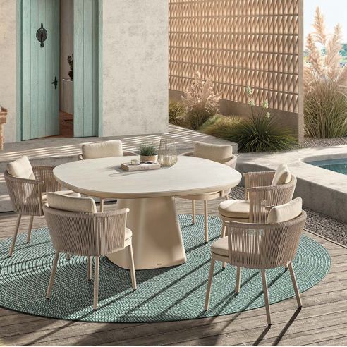 Table avec plateau en céramique 260 cm et pied central, Romero