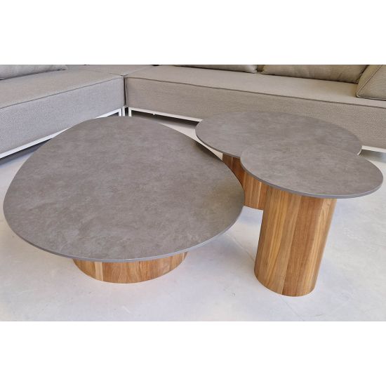 Table basse en teck et pierre frittée, Vialli