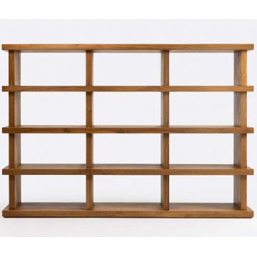 Bibliothèque de 5 longues étagères en teck 210x146 cm