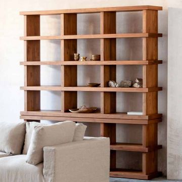 Bibliothèque de 3 longues étagères en teck 210x76 cm