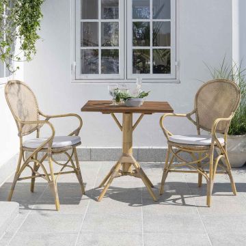 Table de bar carrée 70 cm en teck et pieds en alu