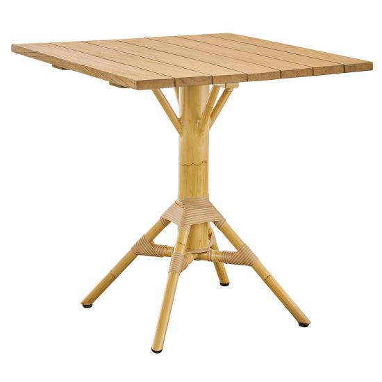 Table de bar carrée 70 cm en teck et pieds en alu