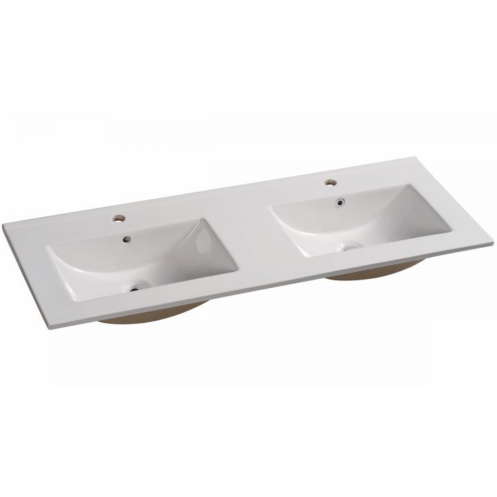 Meuble suspendu en chêne massif 120 cm et plan double vasque, Streamline