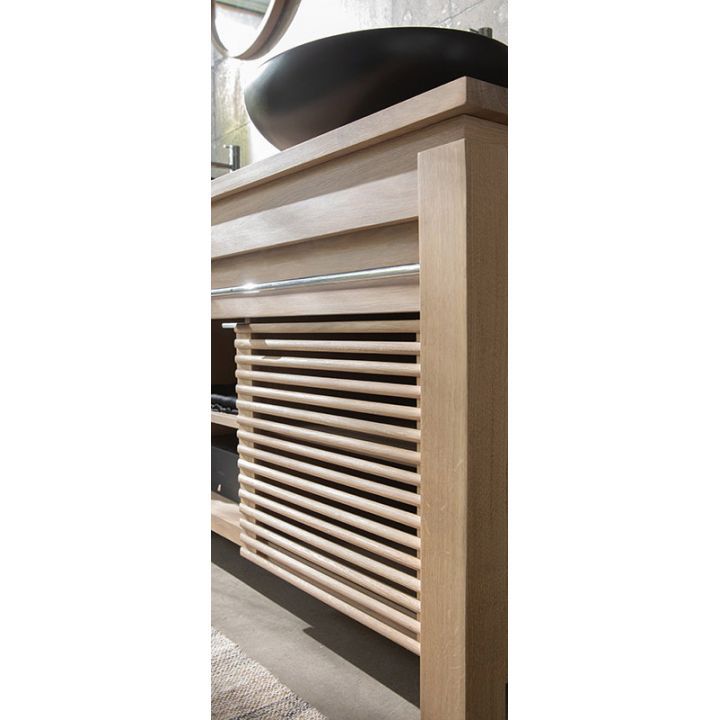 Meuble double vasque en chêne massif 133 cm, 2 portes, Origin