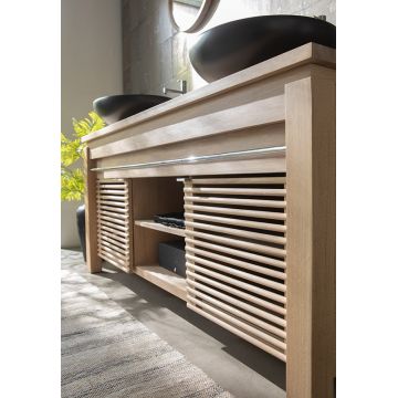Meuble double vasque en chêne massif 165 cm, 2 portes, Origin