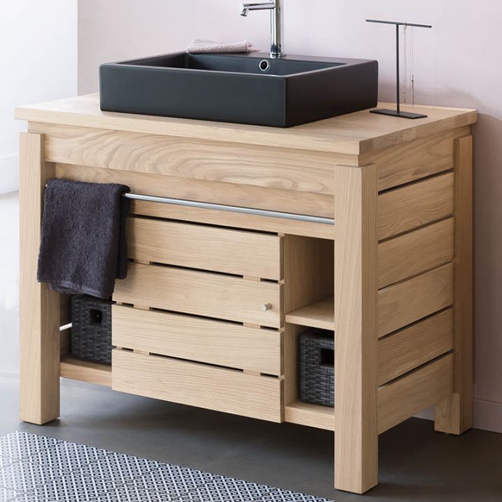 Meuble 1 vasque teck massif 101 cm, 1 porte, Origin