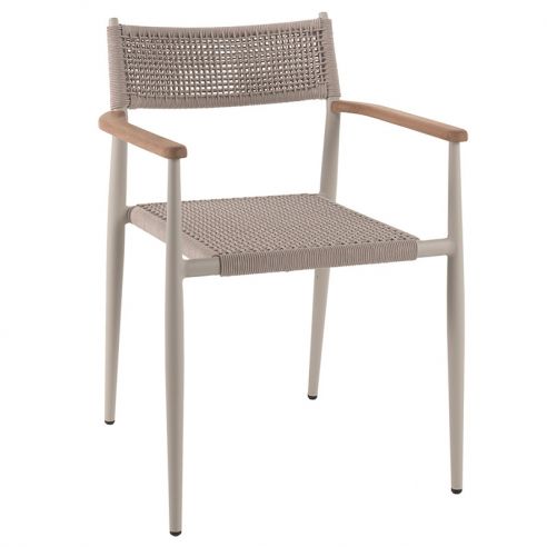 Fauteuil de jardin empilable avec accoudoirs en teck, LEO 