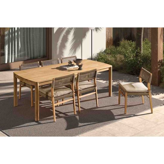 Fauteuil en teck avec coussin taupe, Luna