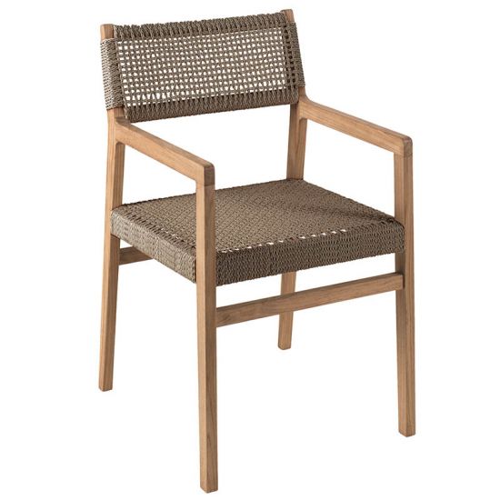 Fauteuil en teck avec coussin taupe, Luna