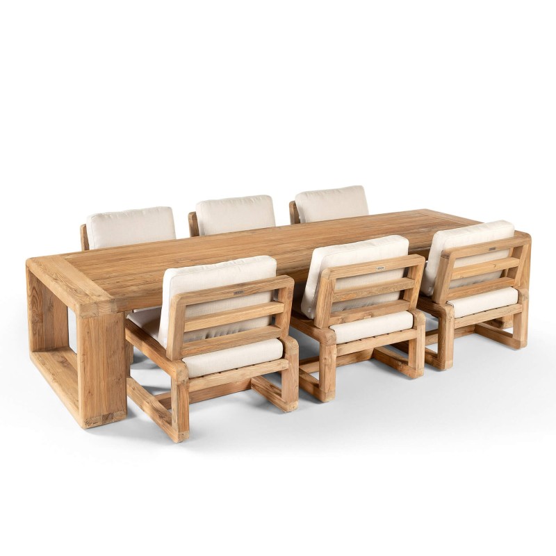 Table de repas basse 334x110 cm teck recyclé Susan