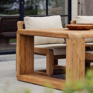 Table de repas basse 334x110 cm teck recyclé Susan