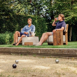 Fauteuil Fiona, teck recyclé, tissu agora