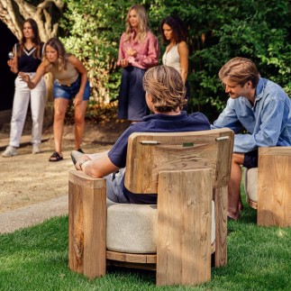 Fauteuil Fiona, teck recyclé, tissu agora