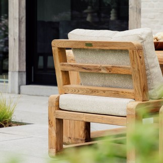 Fauteuil Susan à roues, teck recyclé, tissu agora