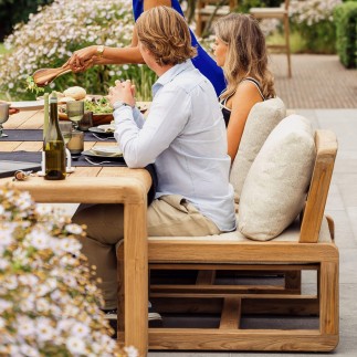 Fauteuil Susan à roues, teck recyclé, tissu agora