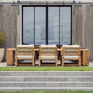 Fauteuil Susan à roues, teck recyclé, tissu agora