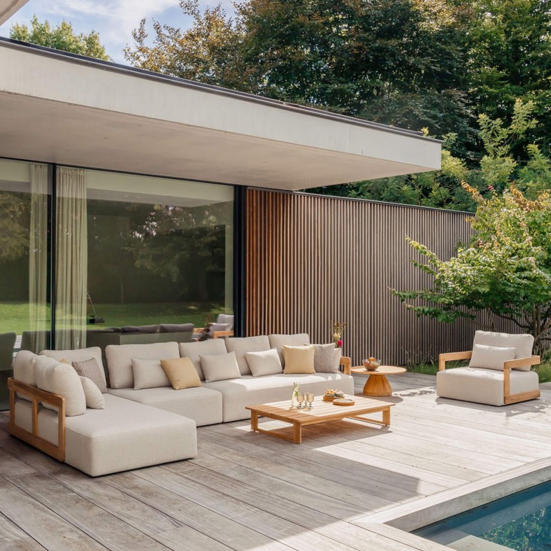 Fauteuil de jardin écru Rafa | Teck recyclé | Luxe & confort Gescova