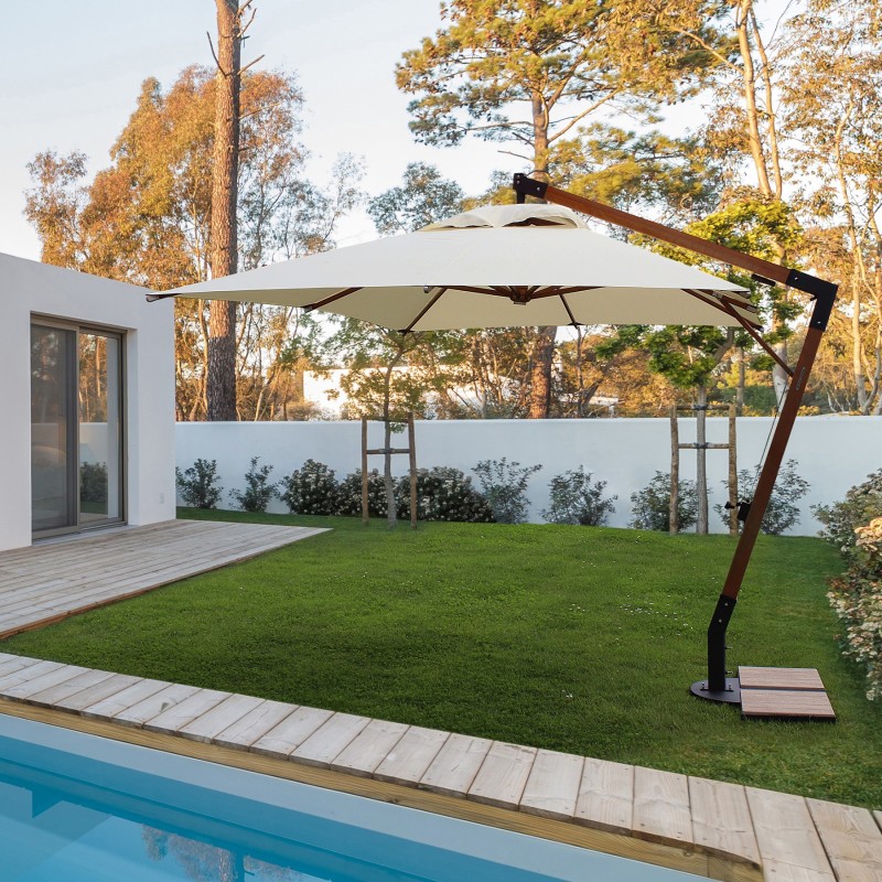 Parasol déporté haut de gamme Capua finition bois design - Bizzotto
