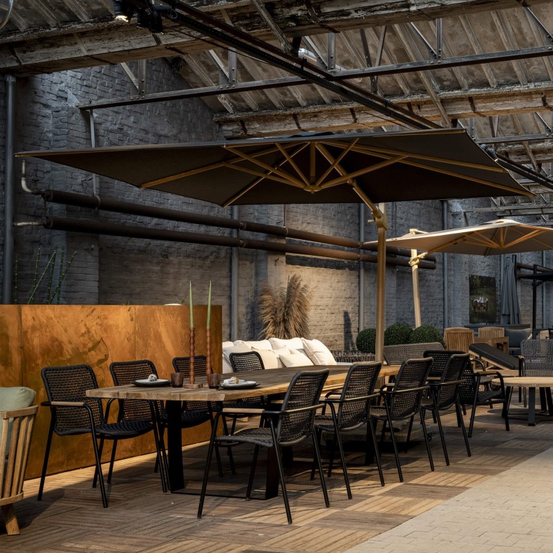 Parasol déporté 3x3 m Portland alu bois haut de gamme - Gescova