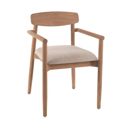 Chaise Leandro en teck et coussin écru
