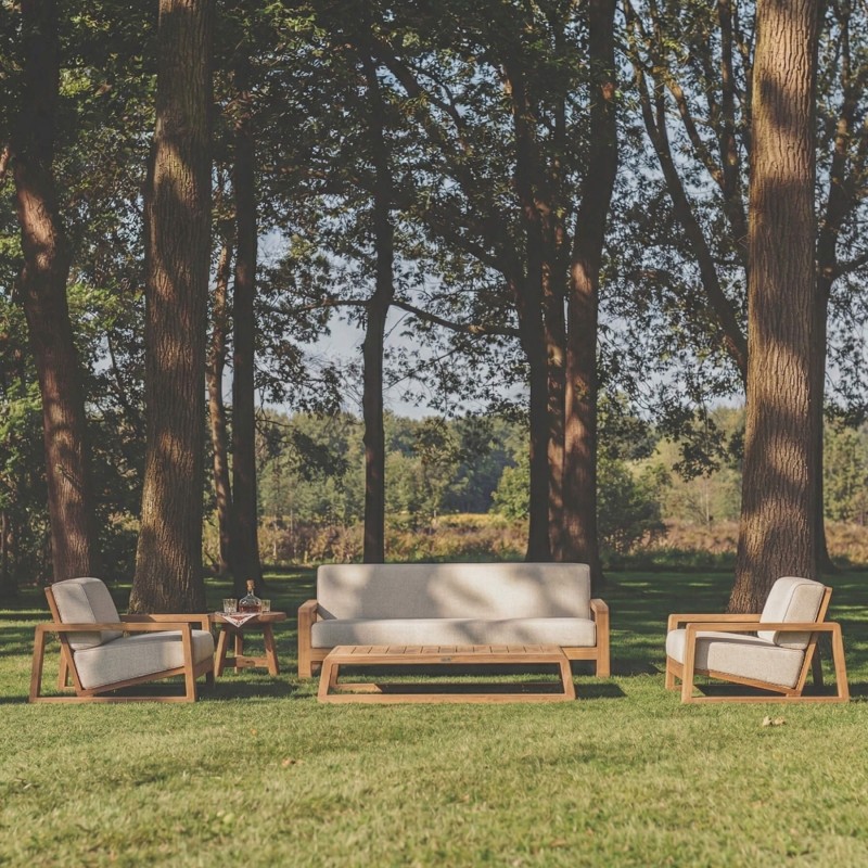 Salon de jardin teck recyclé London haut de gamme - Gescova