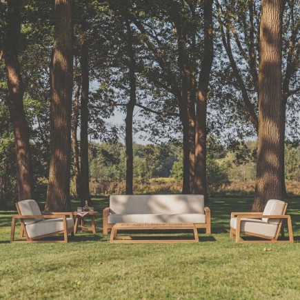 Salon de jardin teck recyclé London haut de gamme - Gescova