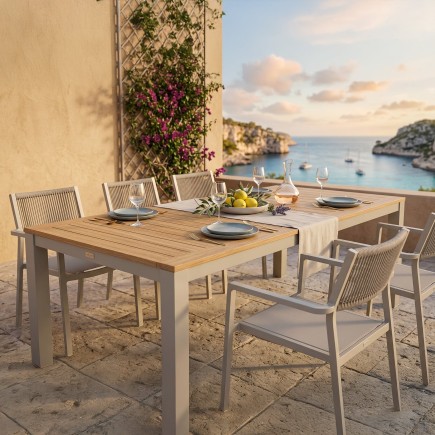 Table de jardin aluminium et teck Byron 210 cm design - Gescova