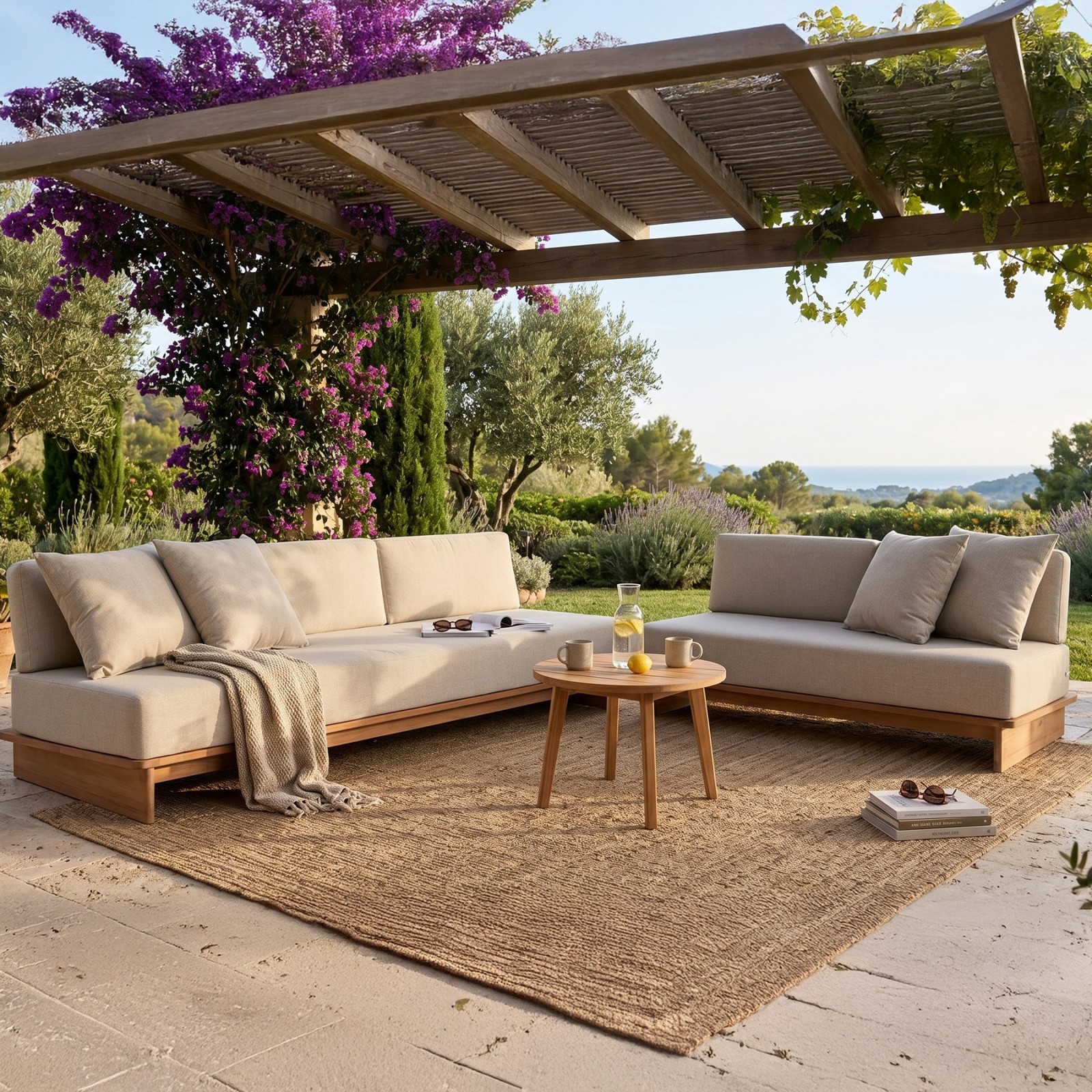 Canapé de jardin modulable en teck Djerba 2 ou 3 places - Gescova Canapé de jardin modulable en teck Djerba 2 ou 3 places - Gescova