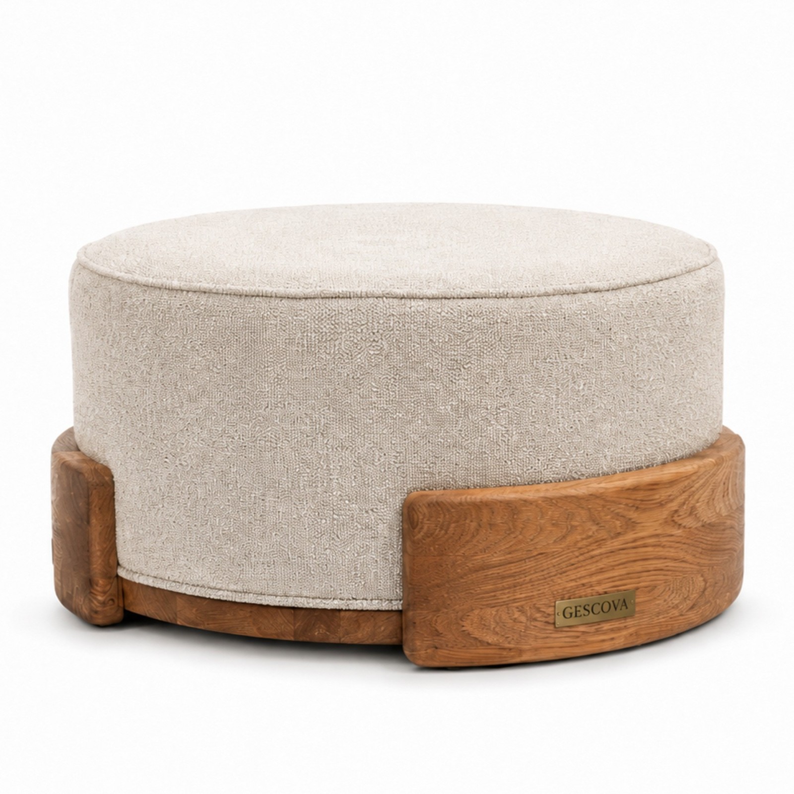 Pouf de jardin en teck recyclé Emma avec coussin écru