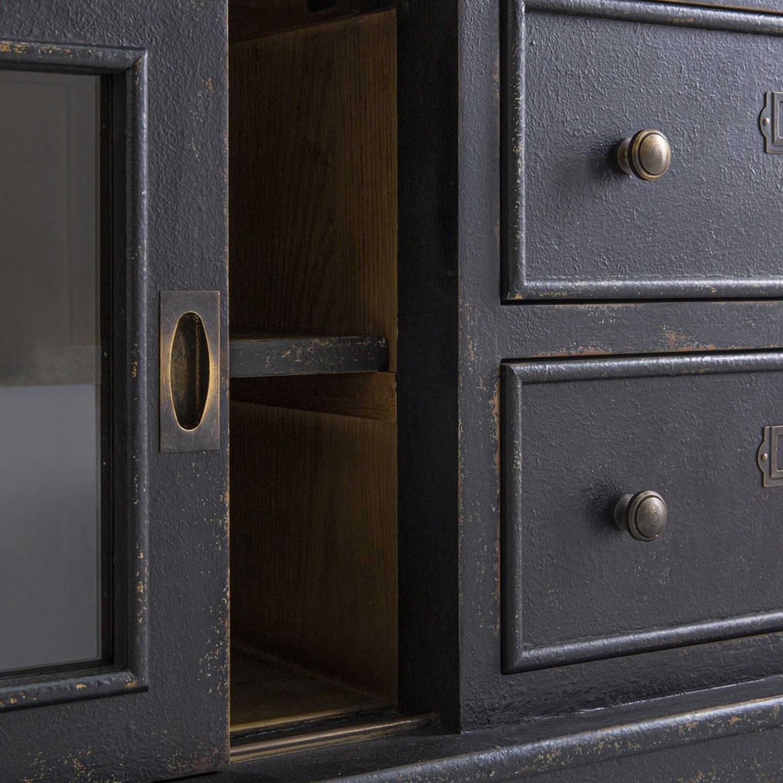 Meuble TV bois noir Amsterdam 180 cm style atelier - Signature