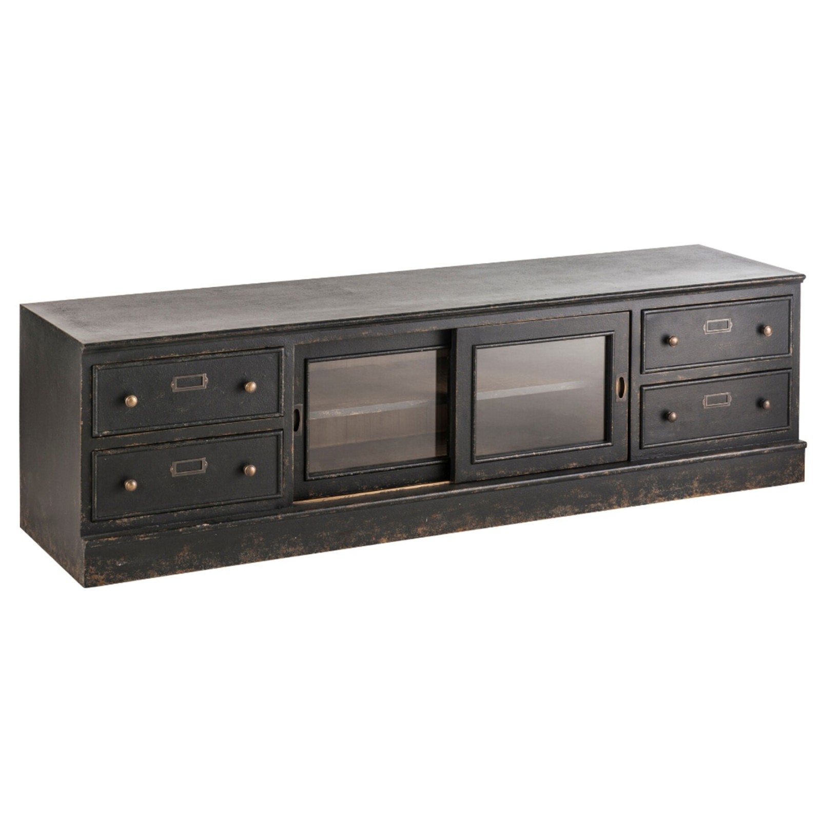 Meuble TV bois noir Amsterdam 180 cm style atelier - Signature