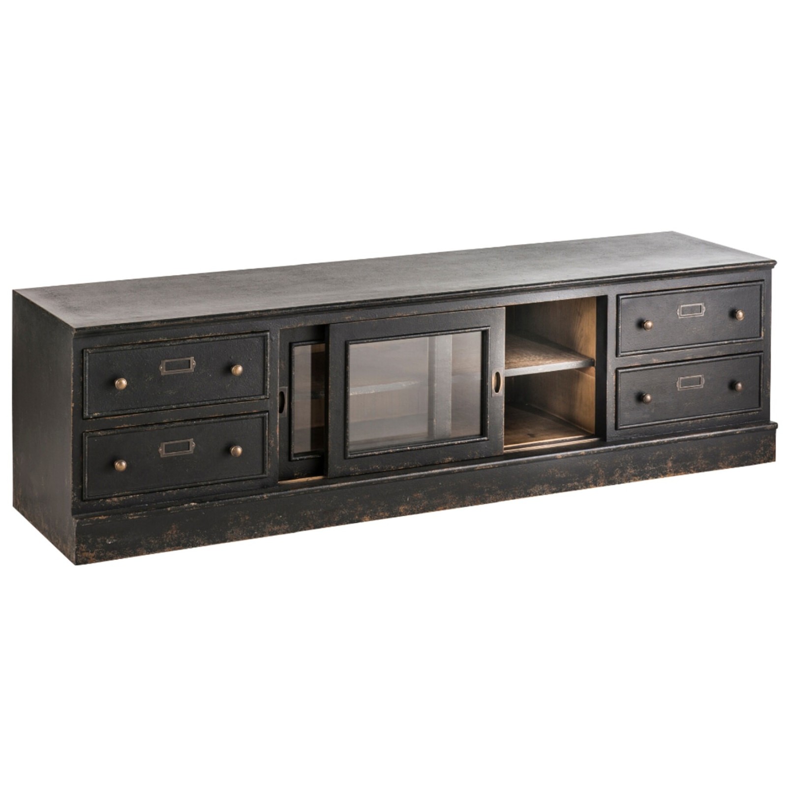 Meuble TV bois noir Amsterdam 180 cm style atelier - Signature